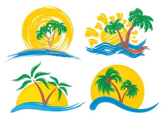 Fototapeta na wymiar island Logos with a palm tree. 