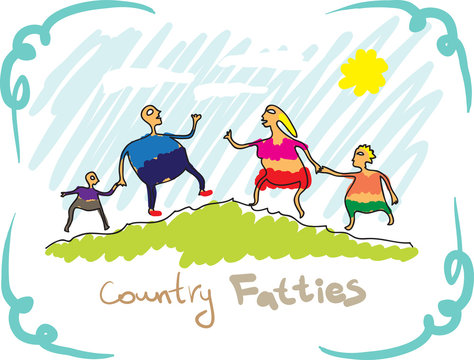 Country fatties. Drawing, a family of four