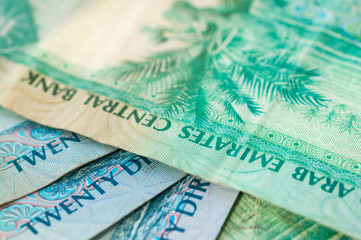 Obraz premium UAE Dirhams. Banknote background close up