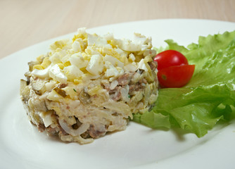 Tasty salad of beef tongue with vegetable