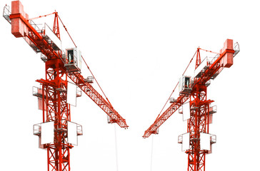 Red hoisting crane isolate on white background