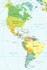 North and South America map - highly detailed vector illustration.