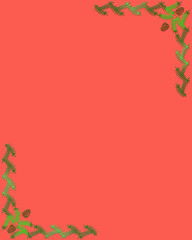 Christmas frame, green fir on red background .