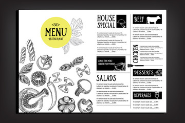 Cafe menu restaurant brochure. Food design template.