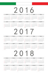 Set of rectangle Italian 2016, 2017, 2018 year vector calendars