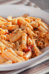 Penne with tomatos and parmesan cheese