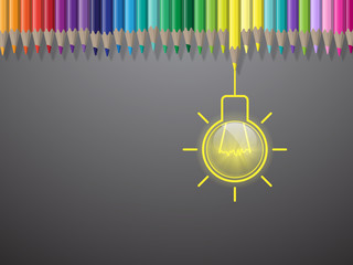 Colorful pencils with light bulb idea vector illustration