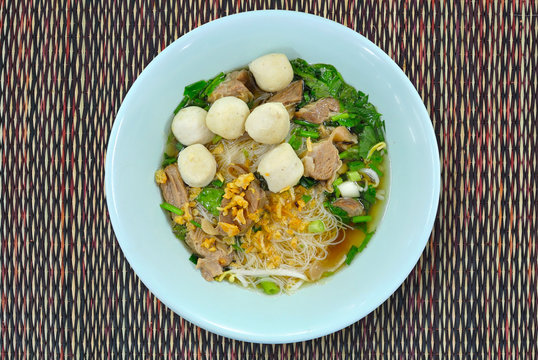 Stewed Pork Noodle Soup.  Top or OverHead View