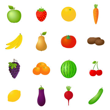 Vector fruits & vegetables icons set isolated on white background