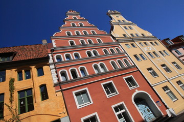 Stralsund, Hanseatische Giebelhäuser in der Altstadt