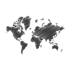 Pen art sketch, drawing, world map, illustration, vector