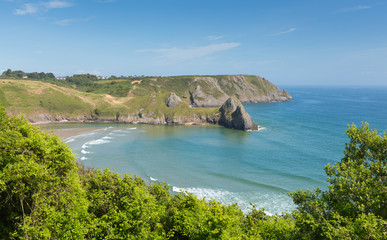 Three Cliffs Bay the Gower Wales west view uk 
