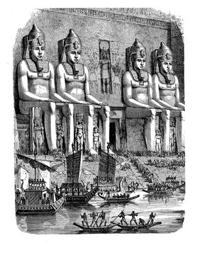 Antique Egypt - Abu Simbel temple and living depiction of everyday life of the past