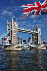 Fototapeta na wymiar Famous Tower Bridge with flag of England in London, UK