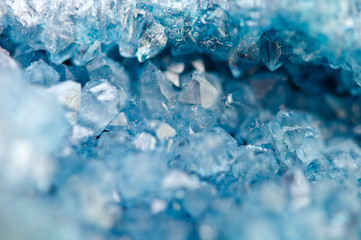 blue crystals Agate SiO2. Macro