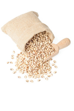 raw cowpea beans in the sack, (large depth of field, taken with tilt shift lens)