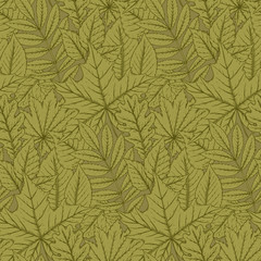 Vector seamless pattern with highly detailed hand drawn leaves