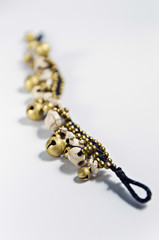 wrist bracelet of beads and precious stones Selective focus point
