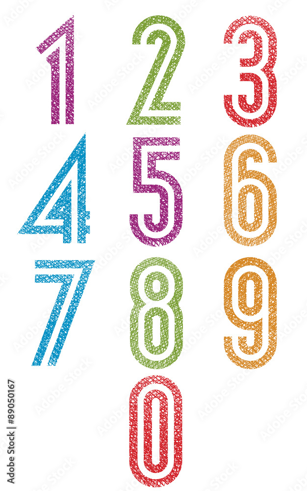 Fototapete retro style double line geometric numbers set with hand drawn li