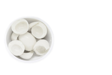 Fototapeta na wymiar Albumen from eggs on white bowl isolated 