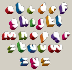 3d futuristic font, vector bright and colorful letters.