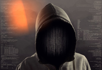 hacker at work with graphic user interface around