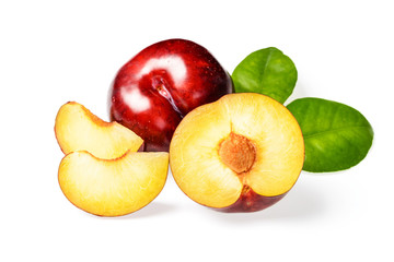 sliced red plum on white