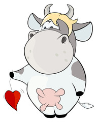 A small cow with a red heart. Cartoon