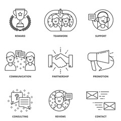 Customer support and management vector icons set modern line sty