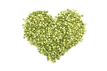 Green split peas in a heart shape