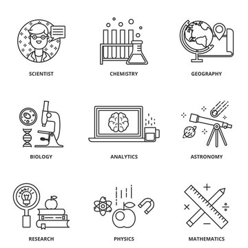 Science vector icons set modern line style