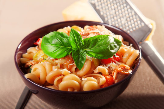 Pasta with cherry tomatos and parmesan cheese