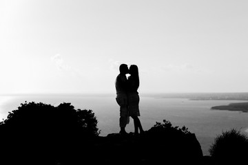 silhouette happiness and romantic scene of love couples partners