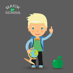 Back to school design. student with a pencil and a green Apple -