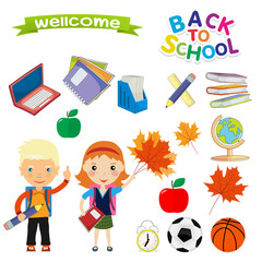 Back to school design. set of icons on a theme the children go t