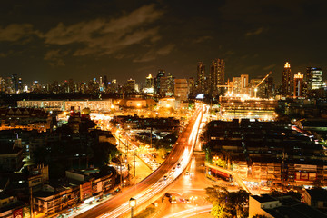 Fototapeta na wymiar Nighttime and transportation in Bangkok city Thailand
