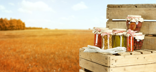 jars and autumn landscape 
