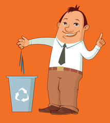 Cartoon man taking out the trash