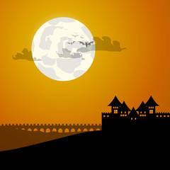 Vector : Castle and moon halloween background