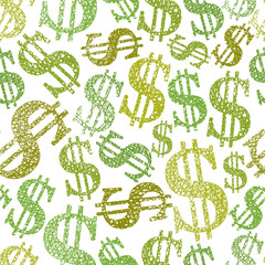 Money theme seamless pattern, Dollar symbols repeating vector ba
