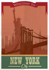 Travel to New York Poster.Vintage  advertisement poster.