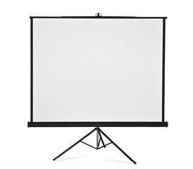 Blank projection screen on a tripod - obrazy, fototapety, plakaty