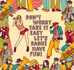 Dancing and music people positive poster color