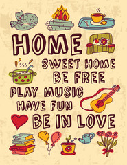 Home family relations icons color feelings poster