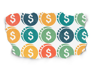 Money concept: Dollar Coin icons on Torn Paper background