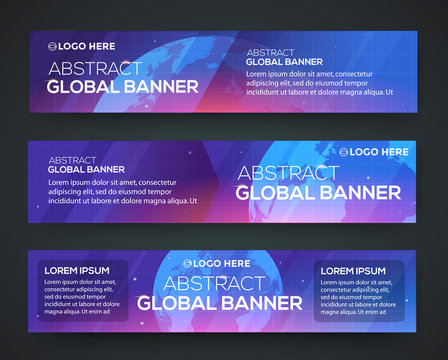 Business banner set background with globe