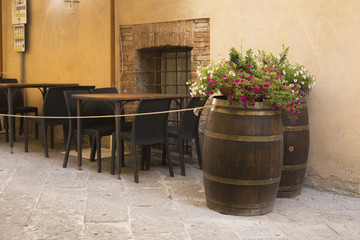 Restaurant tables in Montepulciano, Tuscany