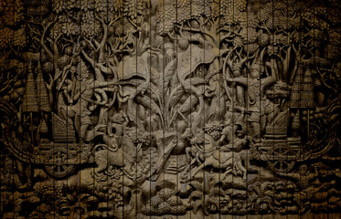 old, picture wood Ramayana  panels used as background