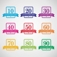 Anniversary batch. Celebration. Banner with ribbons. Stamp. Vect