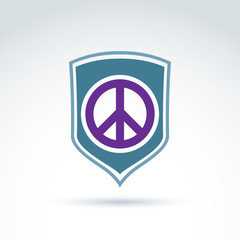 Round antiwar vector icon on a shield, global peace protection v